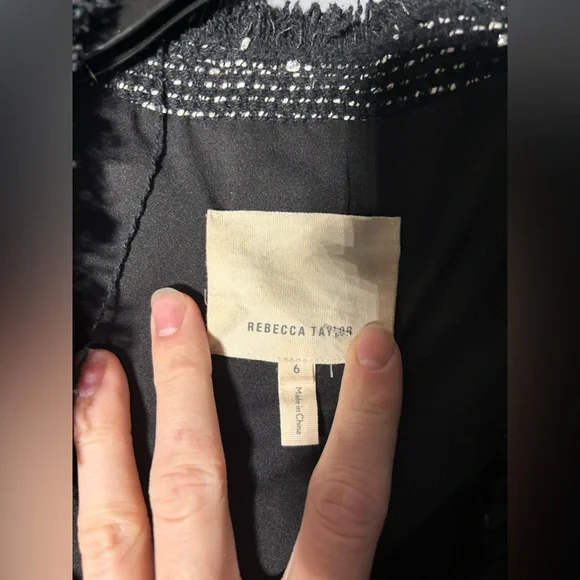 Rebecca Taylor Sparkle Tweed Raw Hem Fringe Jacket Women’s Size 6 - Picture 4 of 5